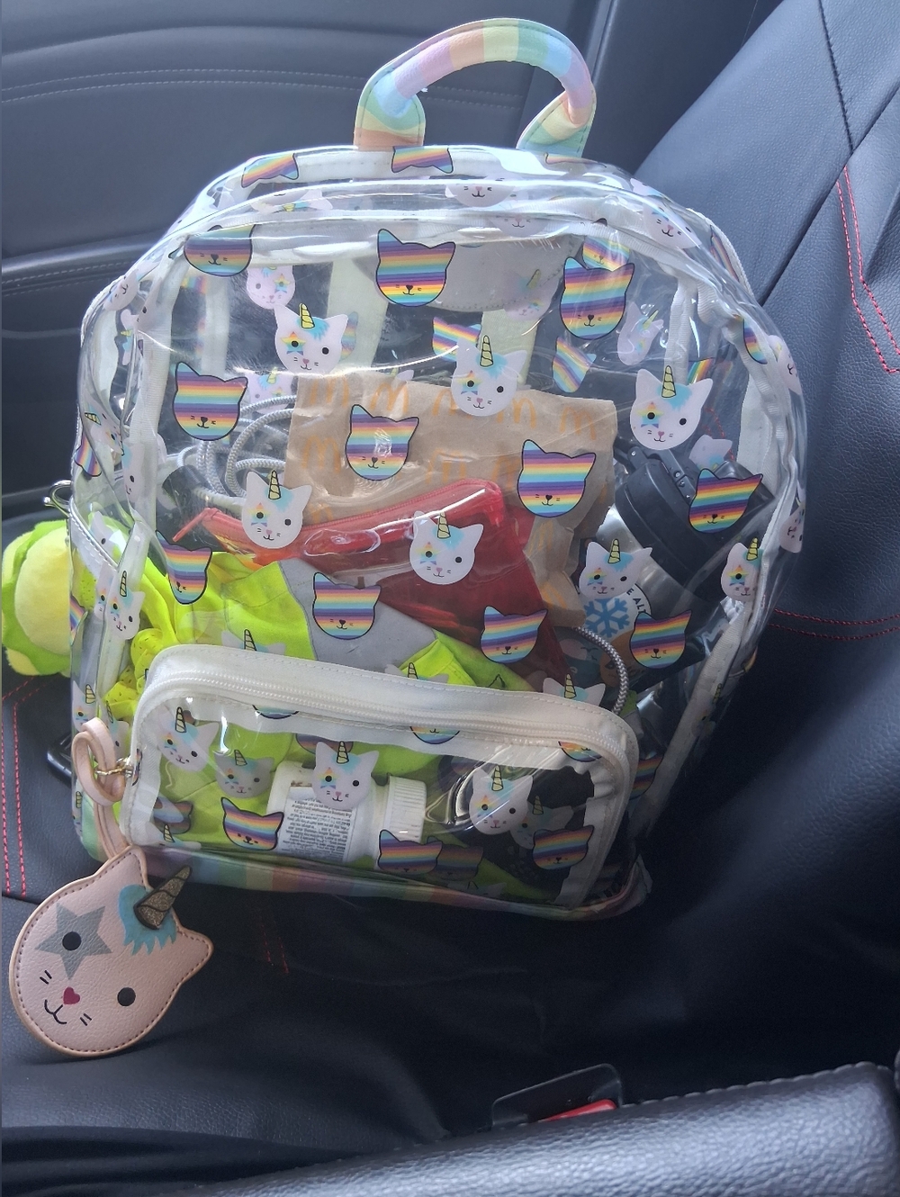 Betsey Johnson Clear Unicorn Cat Print Backpack - Rainbow Accent